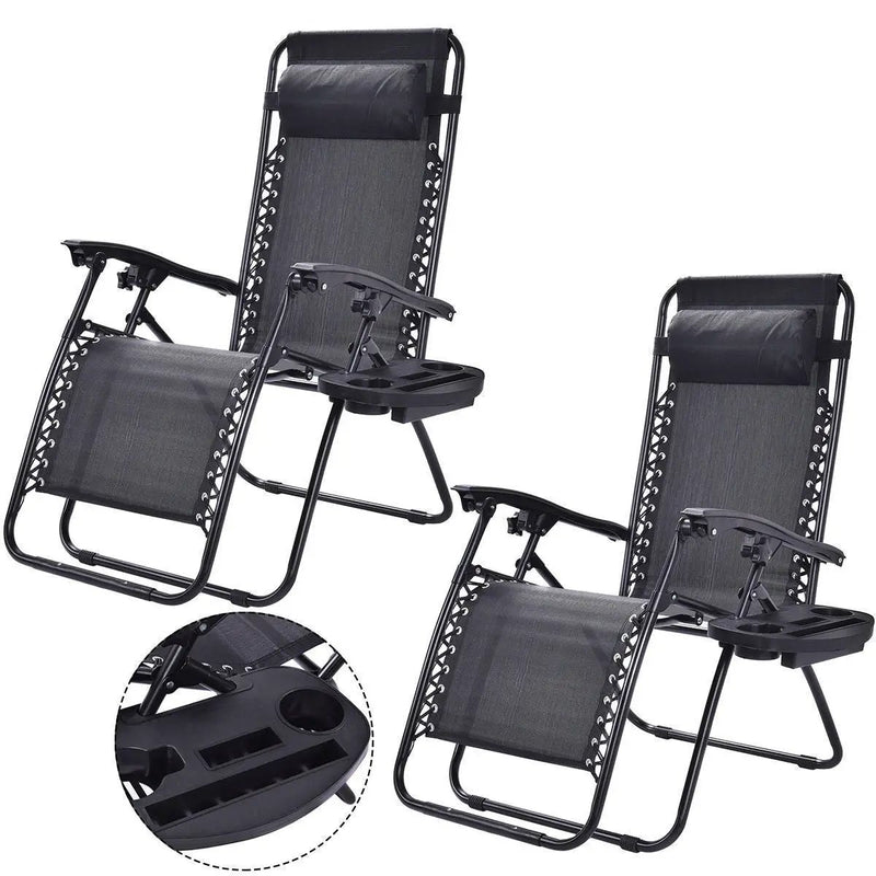 Set of 2 Black Folding Outdoor Zero Gravity Lounge Chair Recliner by HomePacific
