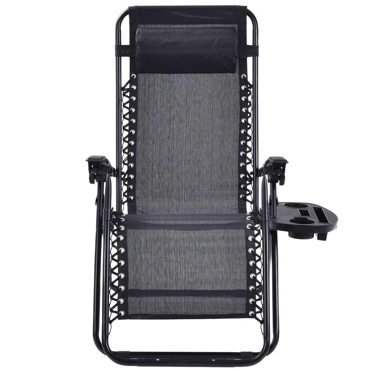Set of 2 Black Folding Outdoor Zero Gravity Lounge Chair Recliner by HomePacific