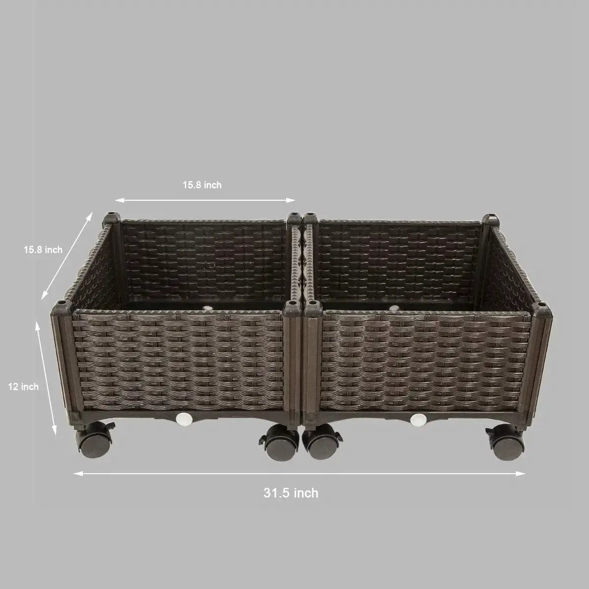 Modern 2-Piece Indoor Outdoor Raised Garden Planter Box on Wheels in PP Rattan by HomePacific
