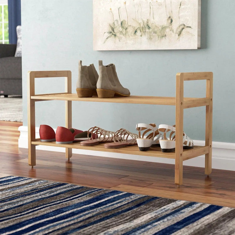 Modern Bamboo 2-Shelf Shoe Rack - Holds up to 8-Pair of Shoes by HomePacific