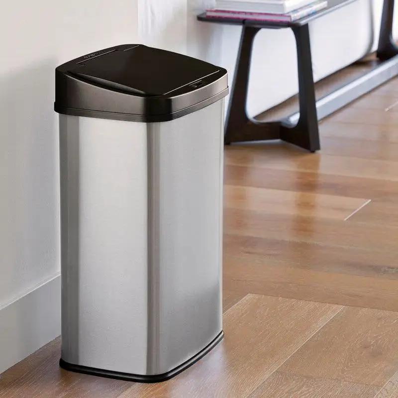 Black Top 13-Gallon Stainless Steel Kitchen Trash Can with Motion Sensor Lid by HomePacific