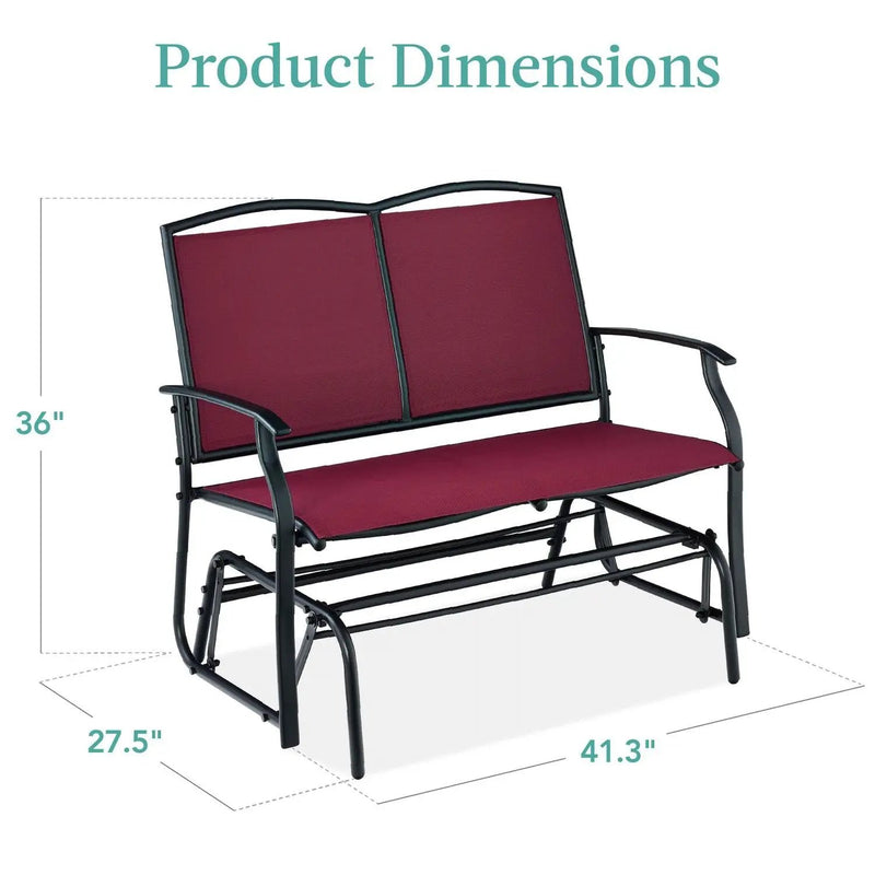 2 Seat Mesh Patio Loveseat Swing Glider Rocker with Armrests in Burgundy Red by HomePacific