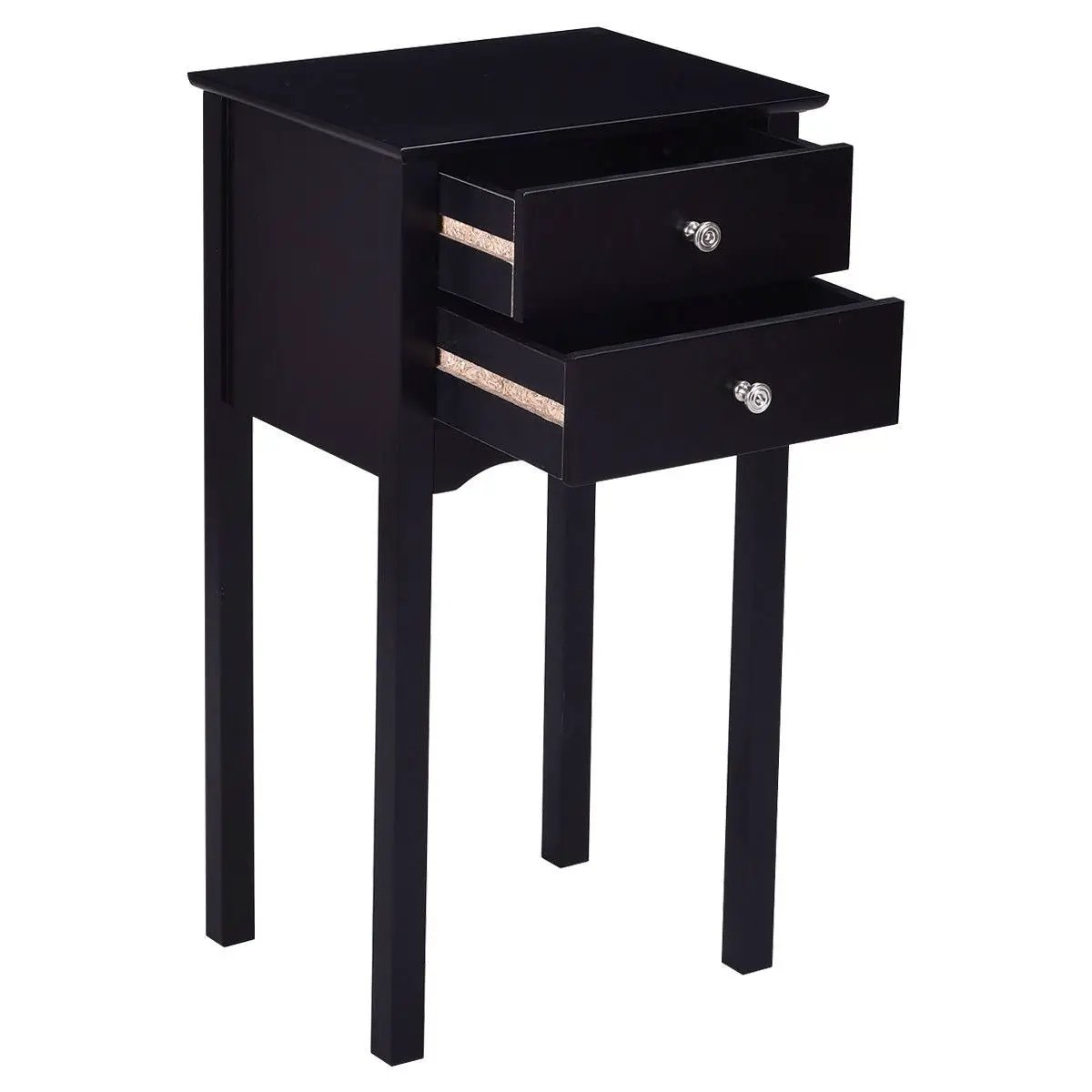 Elegant 2-Drawer End Table Nightstand Side Table in Black Wood Finish by HomePacific
