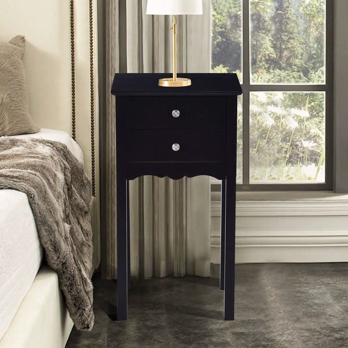 Elegant 2-Drawer End Table Nightstand Side Table in Black Wood Finish by HomePacific
