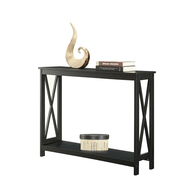 Black Wood Console Sofa Table with Bottom Storage Shelf by HomePacific