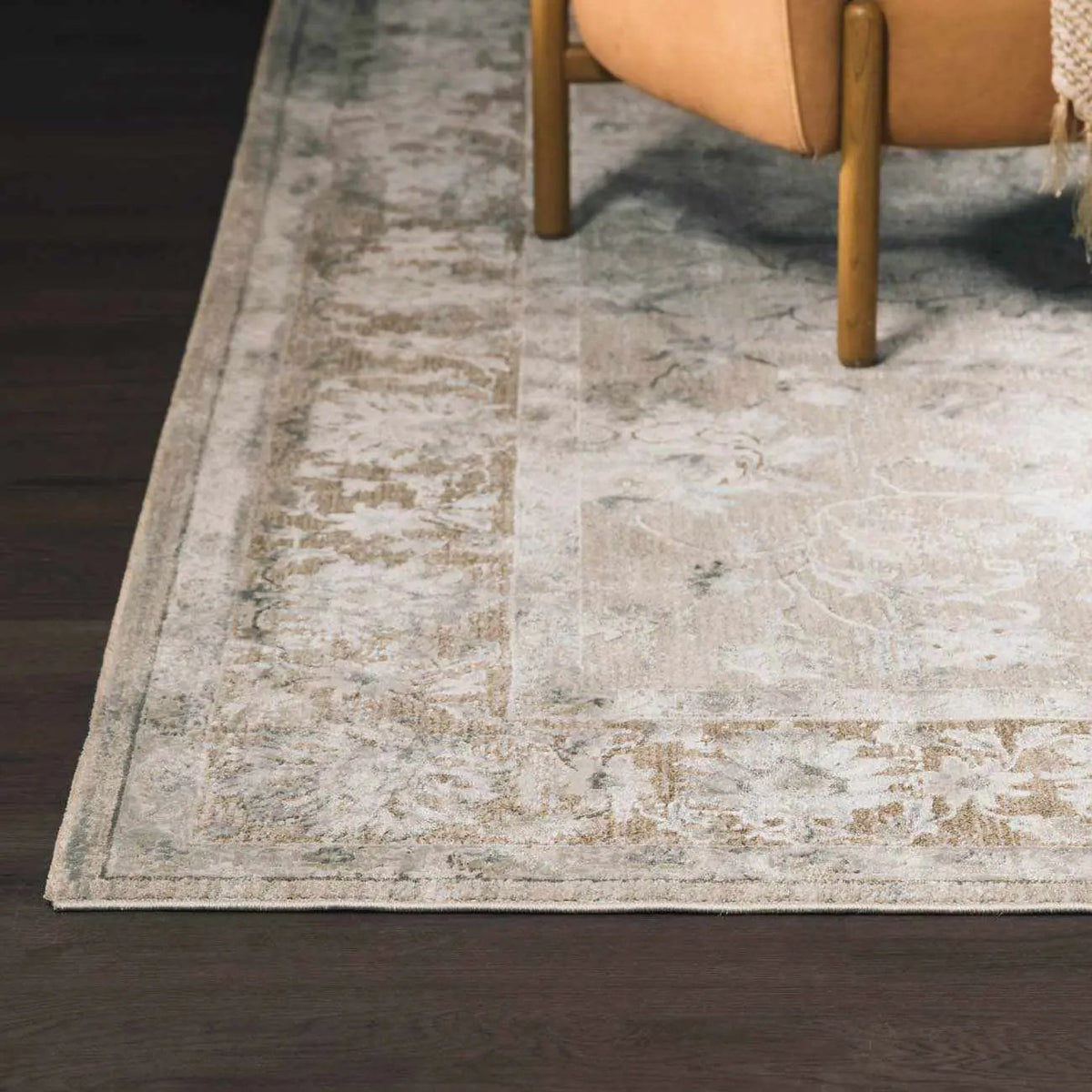 Kerem Cream Thick Luxe Damask Rug, installed in a room 5