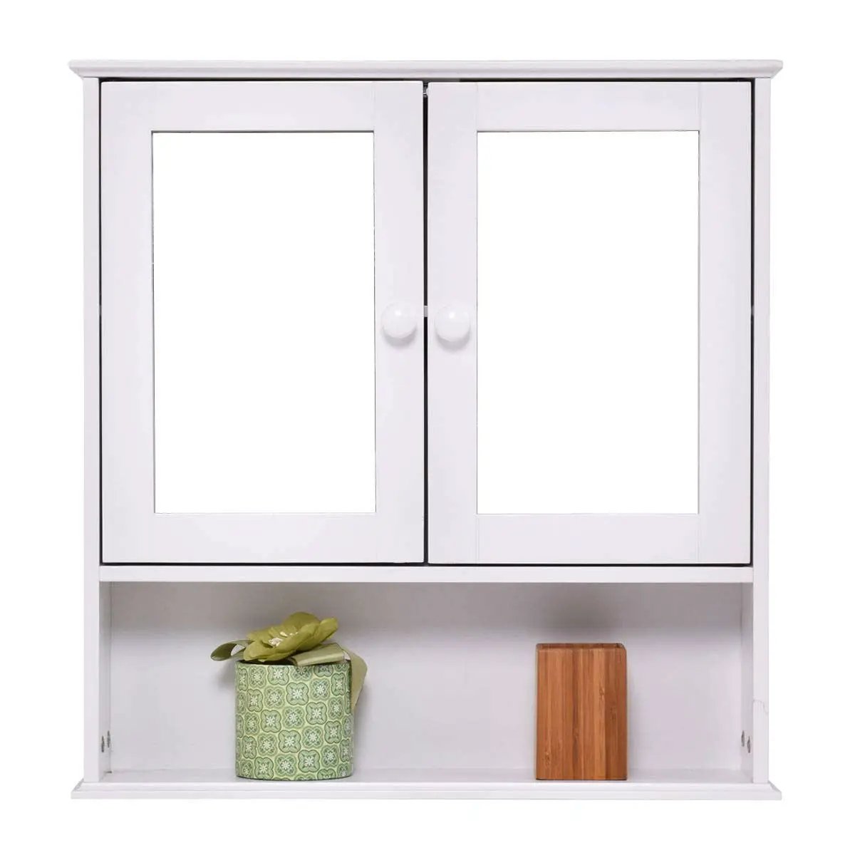 Simple Bathroom Mirror Wall Cabinet in White Wood Finish 23 x 22 inch by HomePacific