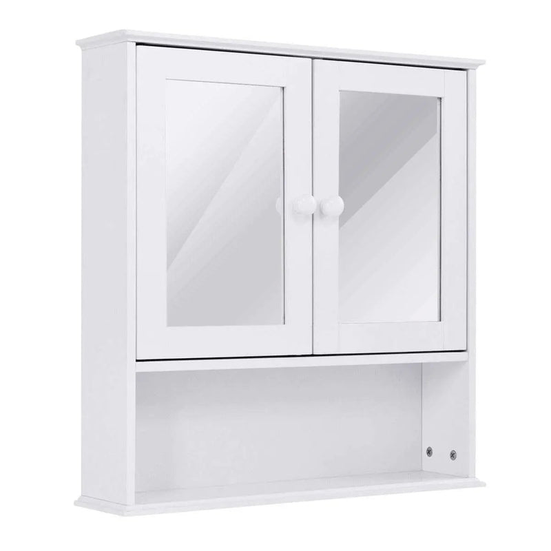 Simple Bathroom Mirror Wall Cabinet in White Wood Finish 23 x 22 inch by HomePacific