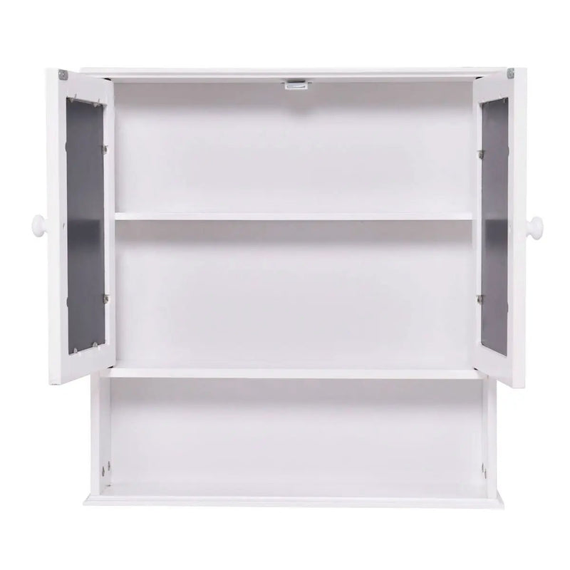 Simple Bathroom Mirror Wall Cabinet in White Wood Finish 23 x 22 inch by HomePacific