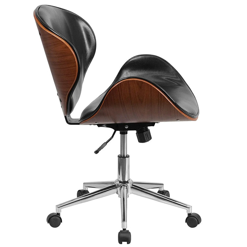 Mid-Back Walnut / Black Faux Leather Office Chair with Curved Bentwood Seat by HomePacific