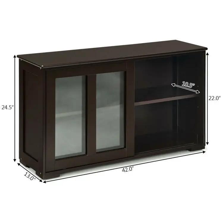 Brown Wood Buffet Kitchen Dining Sideboard Storage Cabinet w/ Glass Sliding Door by HomePacific