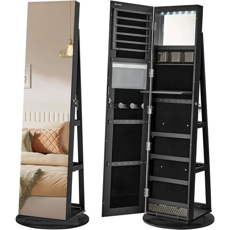 Black Wood Jewelry Cabinet Armoire Organizer Freestanding Rotating Mirror by HomePacific