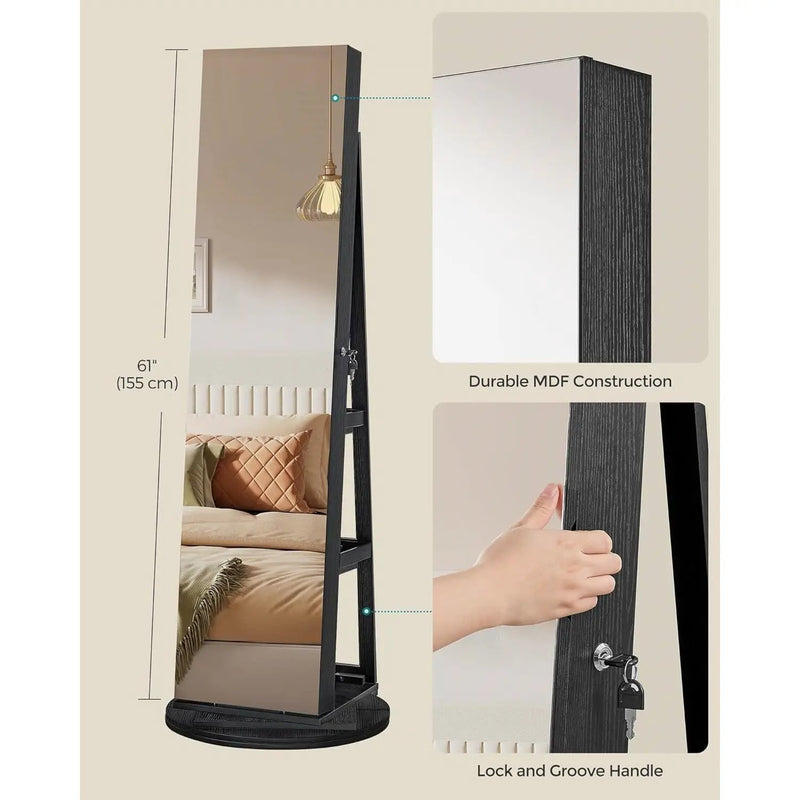 Black Wood Jewelry Cabinet Armoire Organizer Freestanding Rotating Mirror by HomePacific