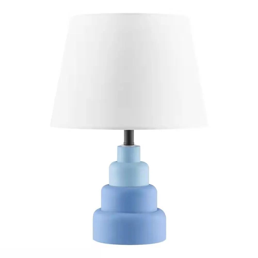 Small Blue Desk Light Table Lamp with White Fabric Shade for Bedside Nightstand by HomePacific