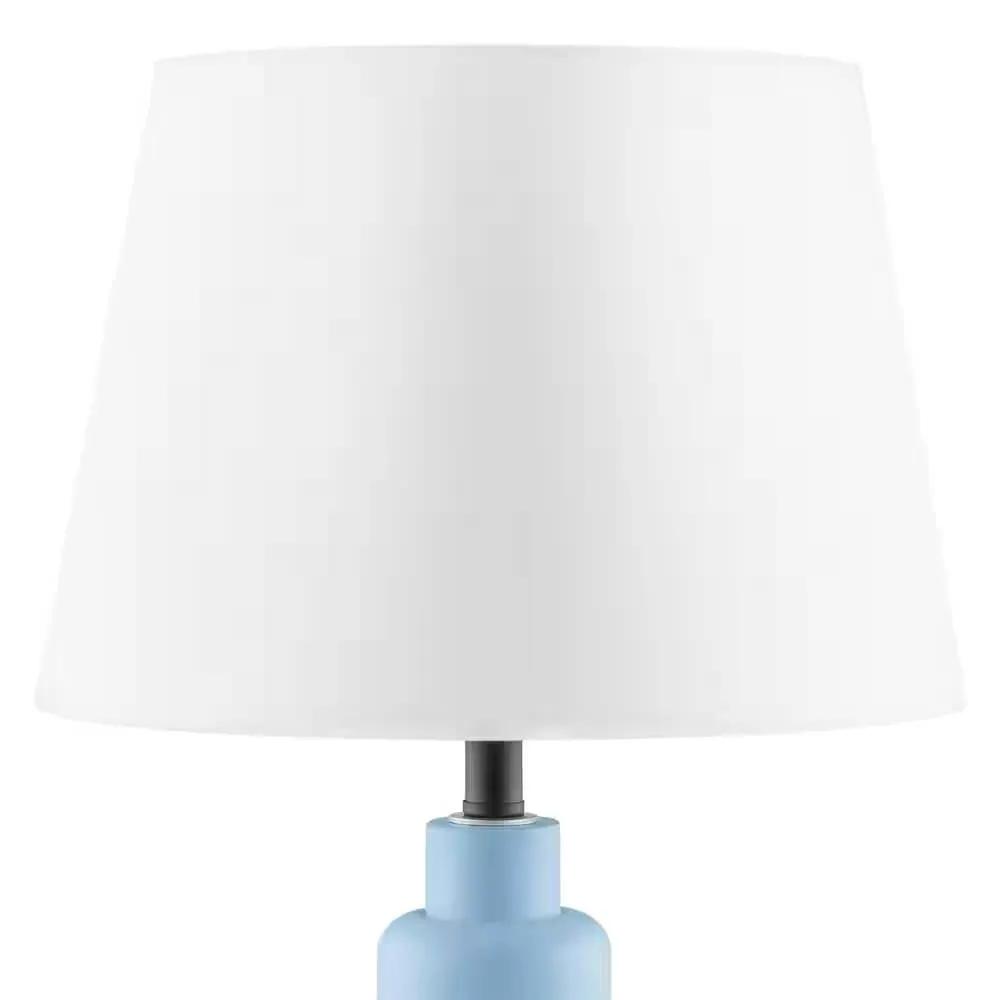 Small Blue Desk Light Table Lamp with White Fabric Shade for Bedside Nightstand by HomePacific