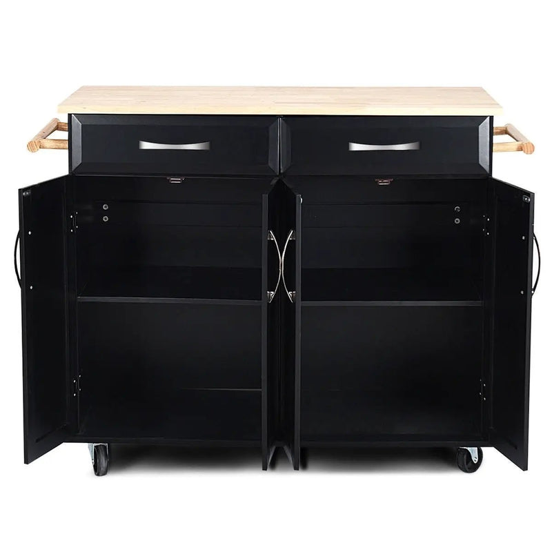 Black Kitchen Island Storage Cabinet Cart with Wood Top and Wheels by HomePacific