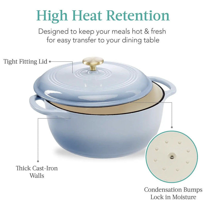 6 Quart Large Baby Blue Enamel Cast-Iron Dutch Oven Kitchen Cookware by HomePacific