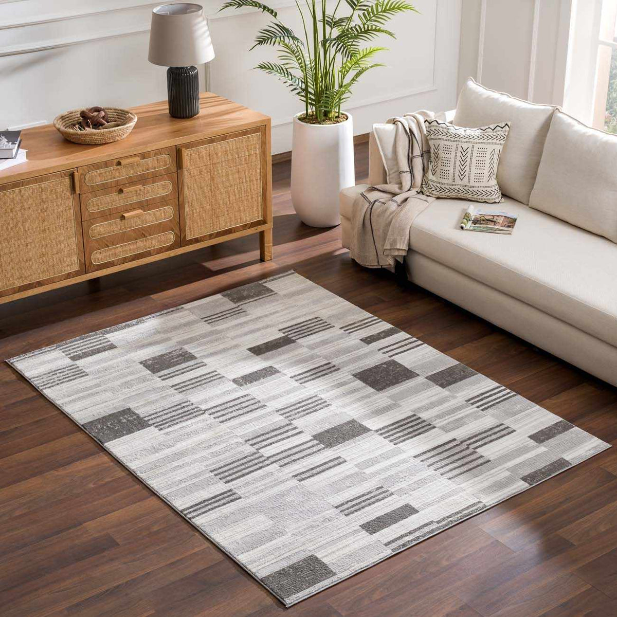 Bronka Broken-Striped Area Rug - Clearance, installed in a room