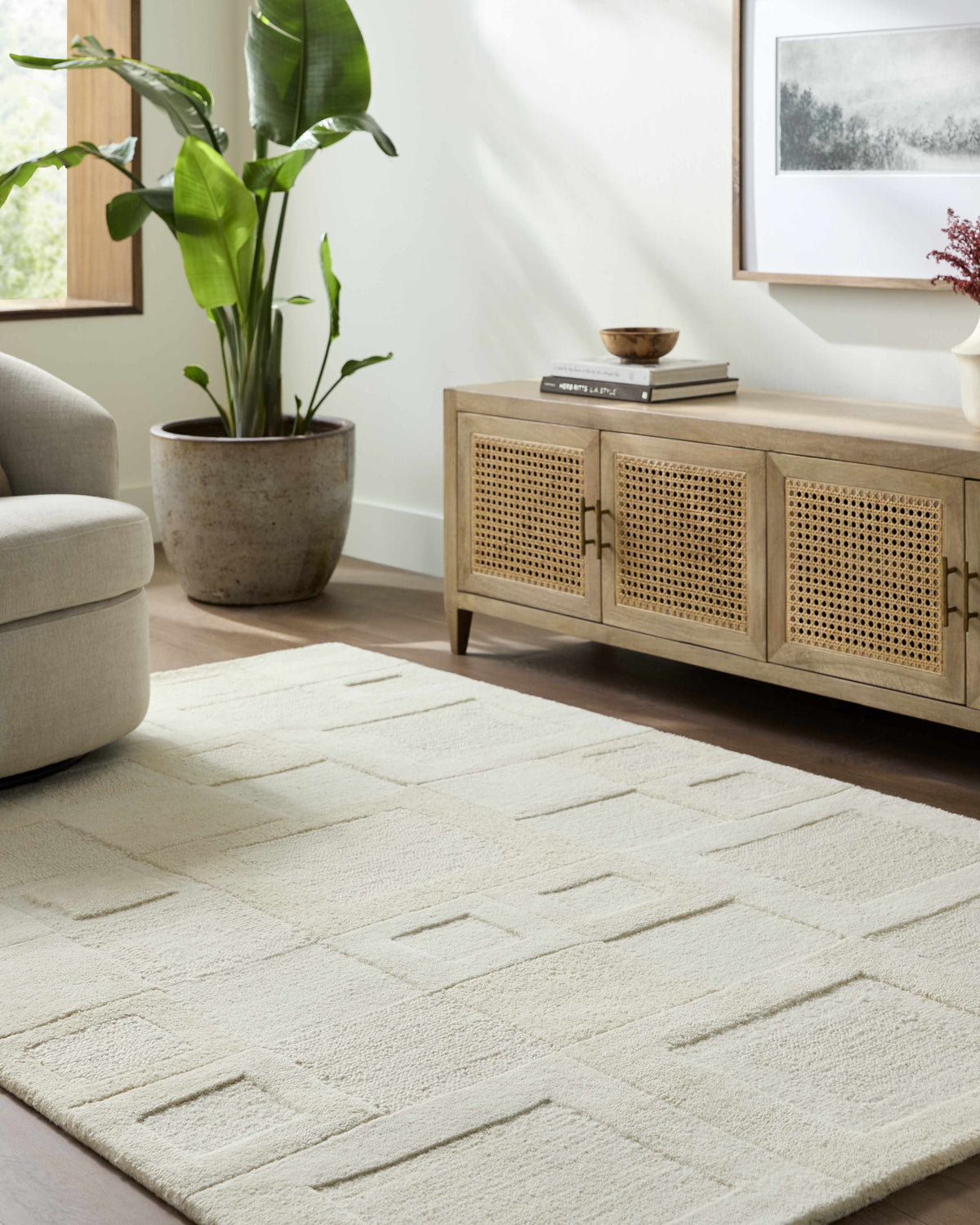 Botham Area Rug, installed in a room