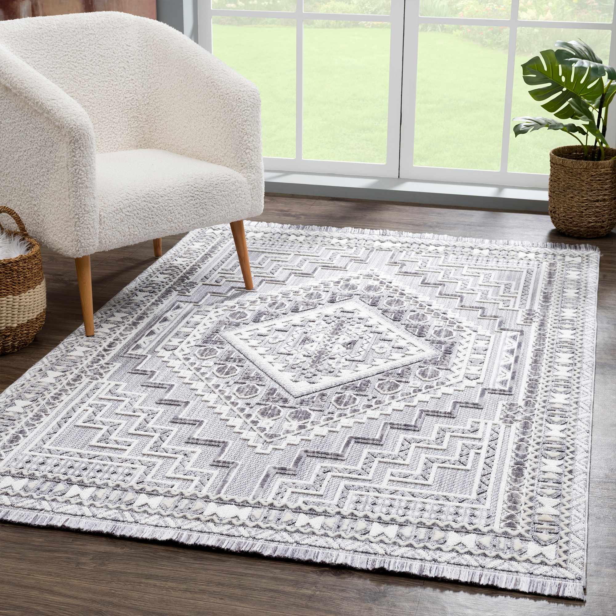 Alya Charcoal Textured Area Rug by Hauteloom