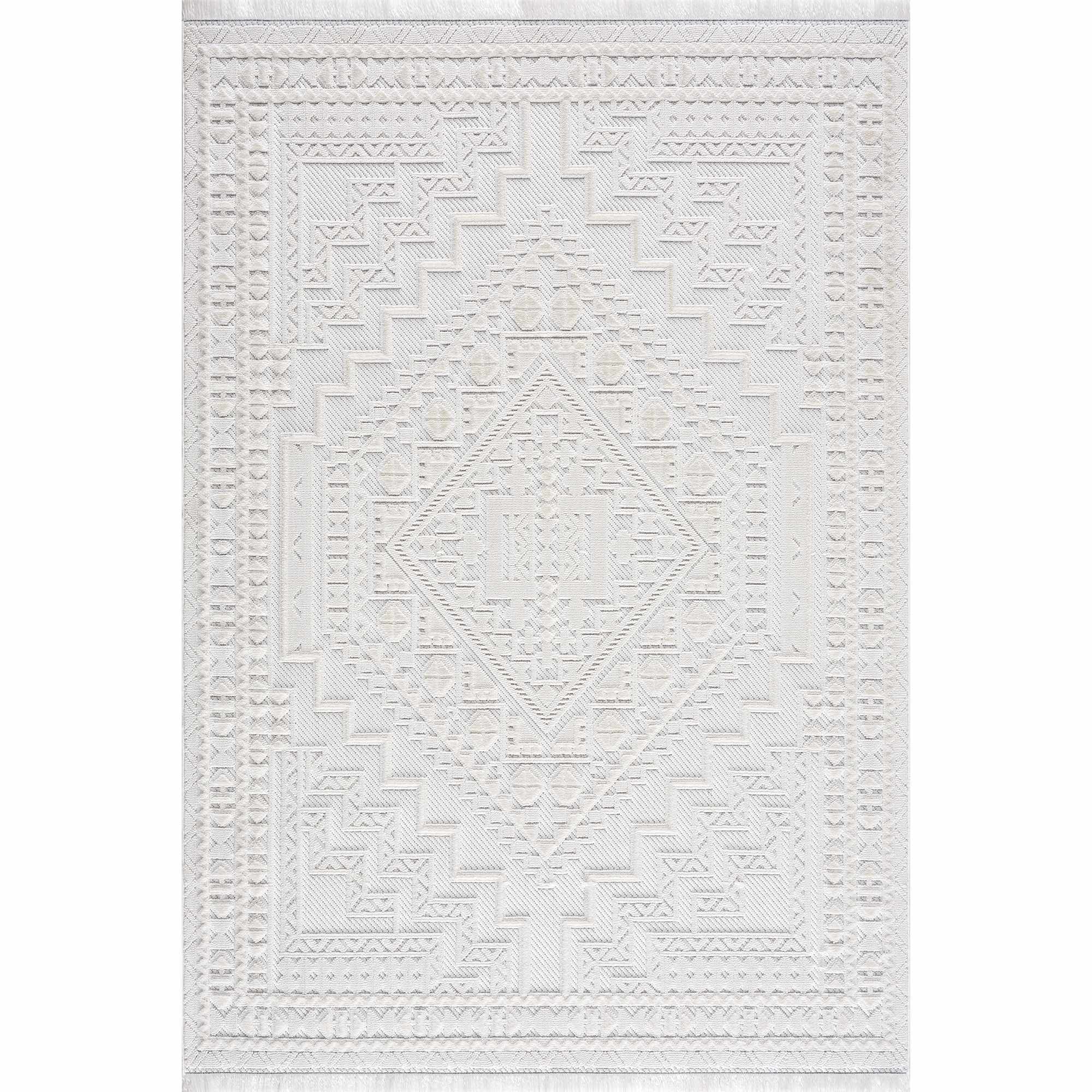 Alya White Fringe Rug by Hauteloom