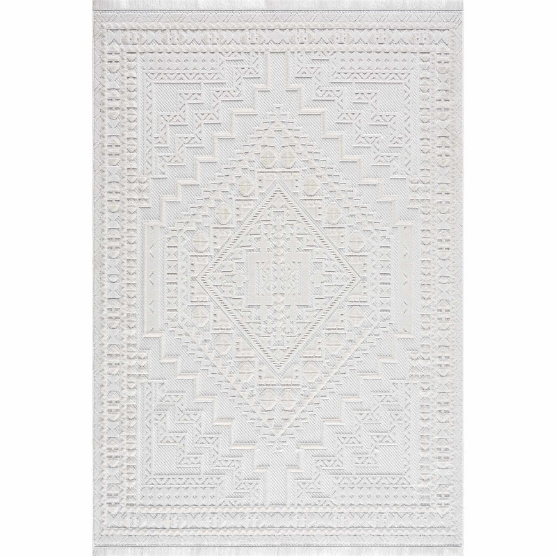 Alya White Fringe Rug by Hauteloom