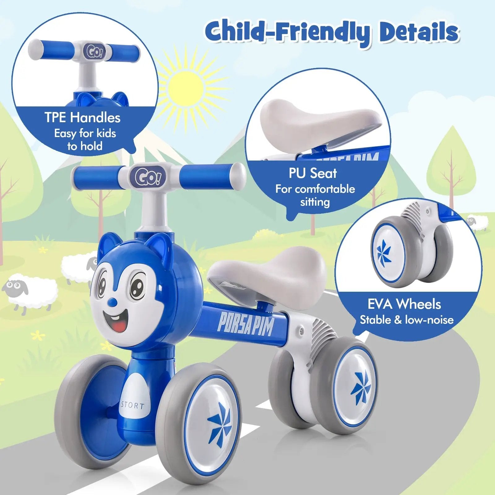 Baby Balance Bike No Pedal Lightweight Infant 4 Wheels Baby Bicycle-Blue by DirectDeals
