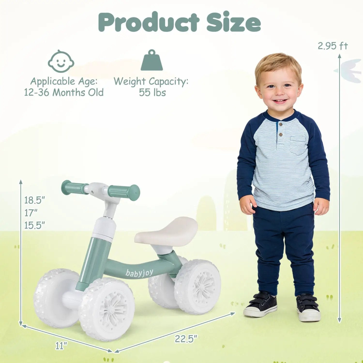Baby Balance Bike with Adjustable Handlebar and Seat with Lighting Wheels by DirectDeals