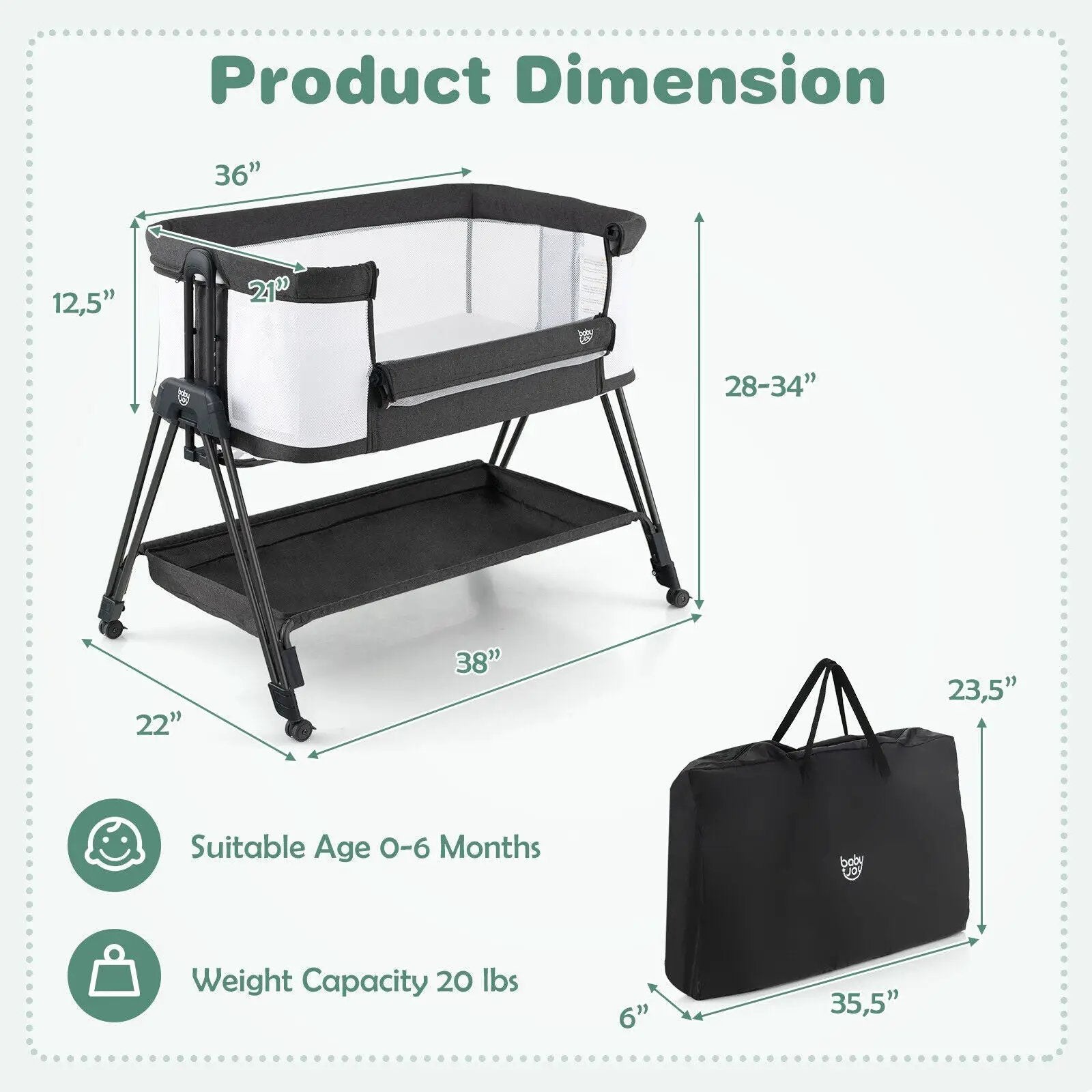 Baby Portable Bedside Sleeper with 7 Adjustable Heights by DirectDeals