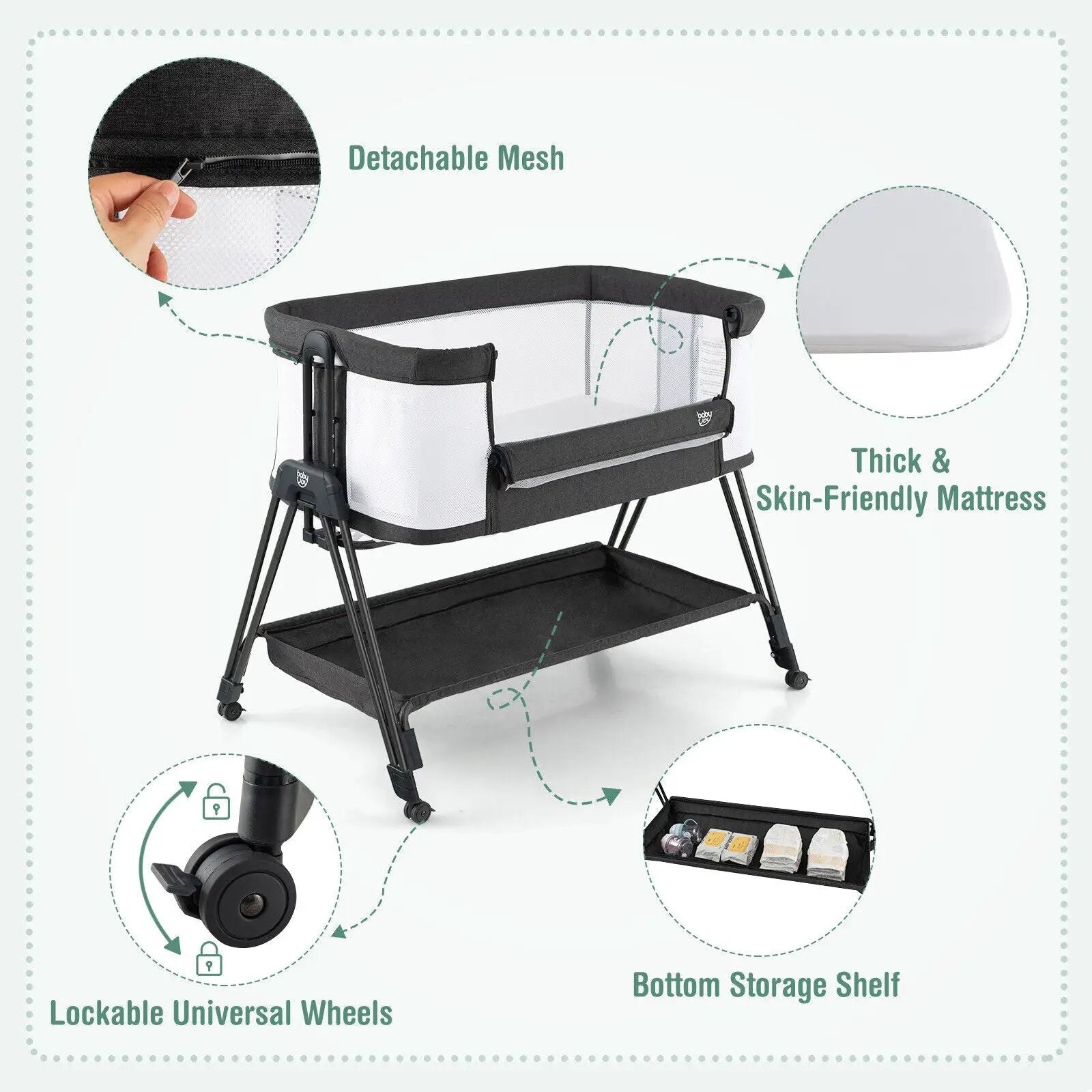 Baby Portable Bedside Sleeper with 7 Adjustable Heights by DirectDeals