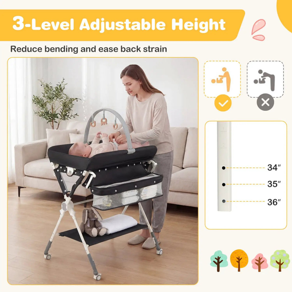 Baby Changing Table Foldable Diaper Changing Station with Storage Bag and Shelf, photo 20 of 24