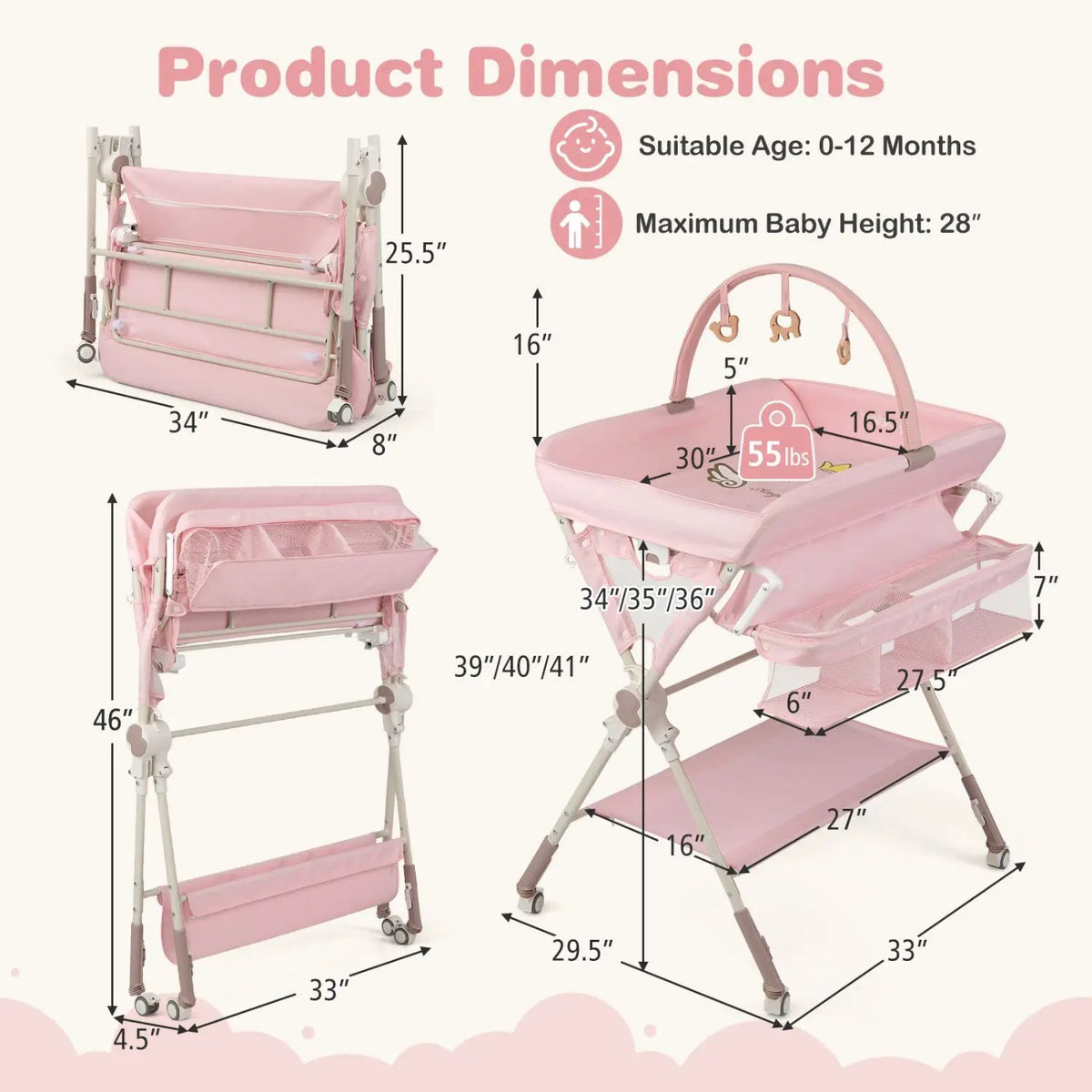 Baby Changing Table Foldable Diaper Changing Station with Storage Bag and Shelf, photo 12 of 24