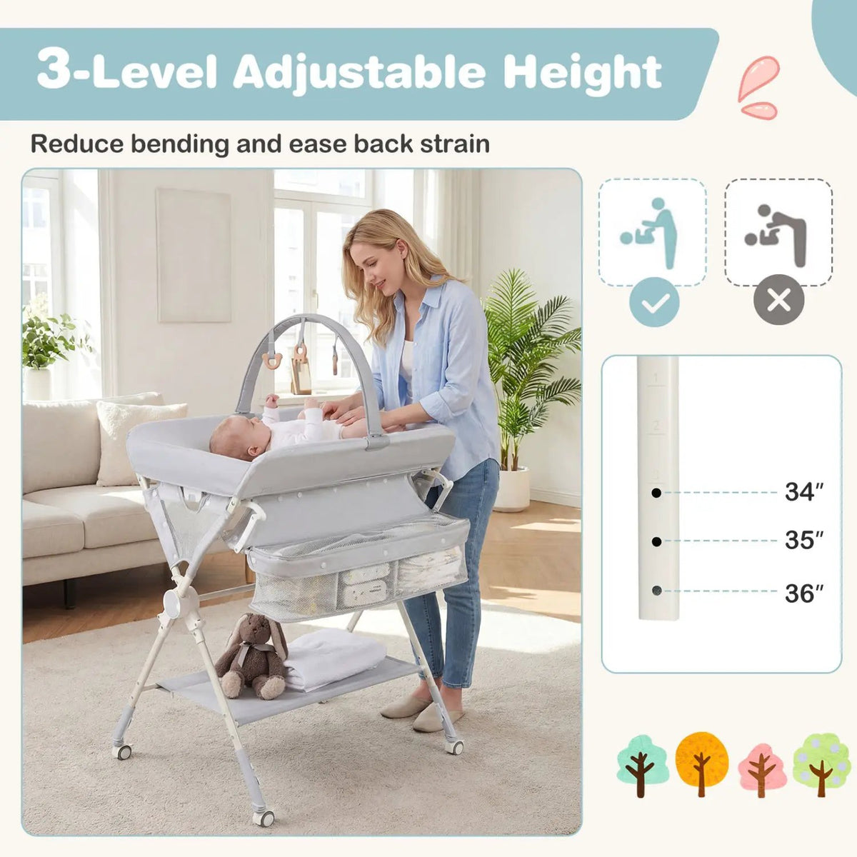 Baby Changing Table Foldable Diaper Changing Station with Storage Bag and Shelf, photo 6 of 24