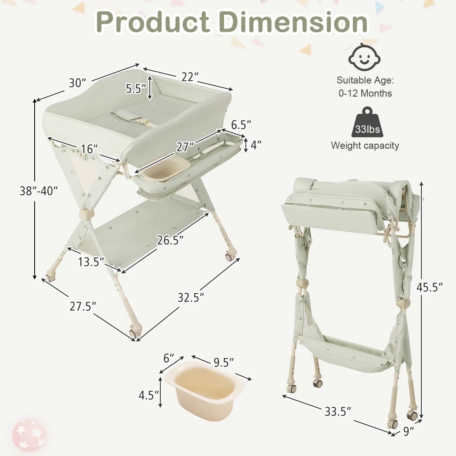 Baby Diaper Changing Table with Water Basin Wheel by DirectDeals