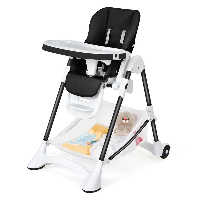 Baby Convertible Folding Adjustable High Chair with Wheel Tray Storage Basket by DirectDeals