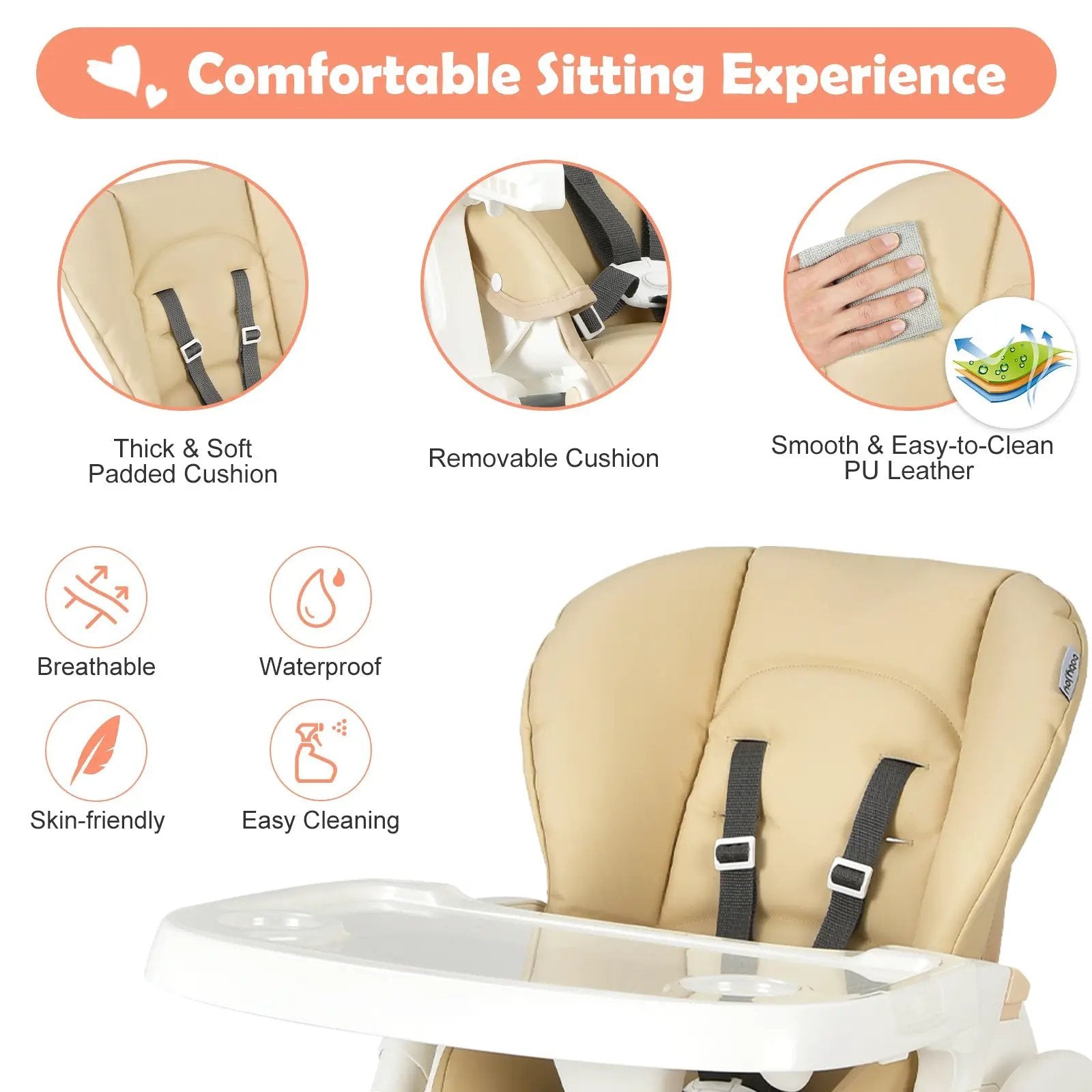 Foldable Baby High Chair with Double Removable Trays and Book Holder by DirectDeals