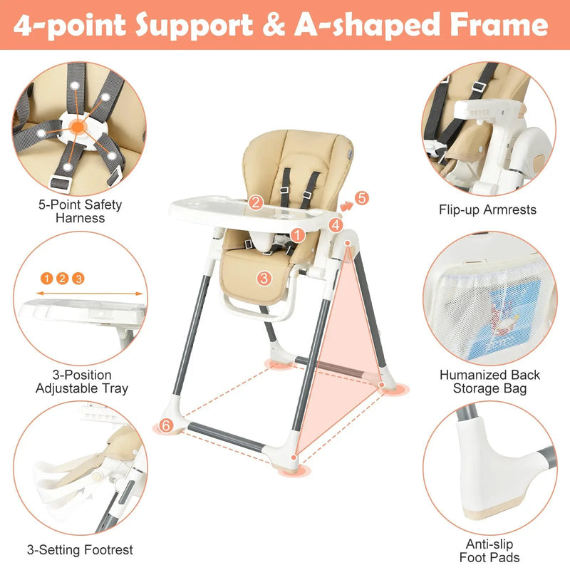 Foldable Baby High Chair with Double Removable Trays and Book Holder by DirectDeals