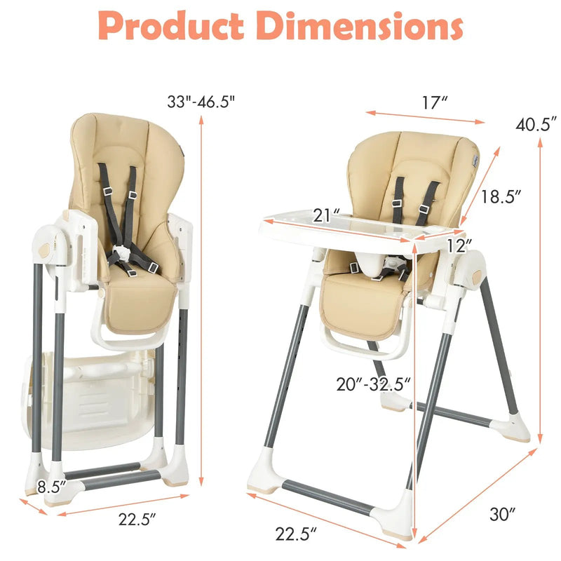 Foldable Baby High Chair with Double Removable Trays and Book Holder by DirectDeals