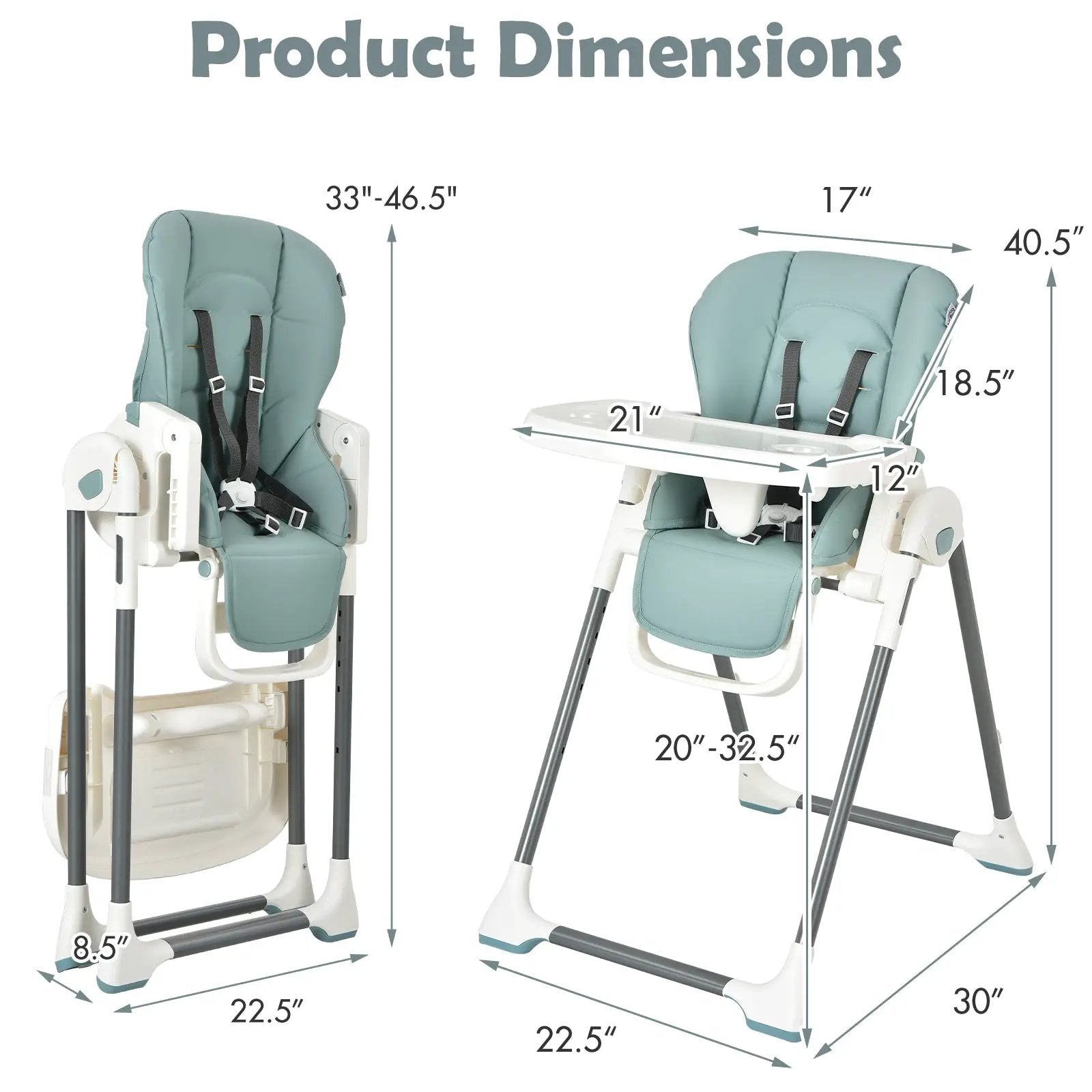 Foldable Baby High Chair with Double Removable Trays and Book Holder by DirectDeals
