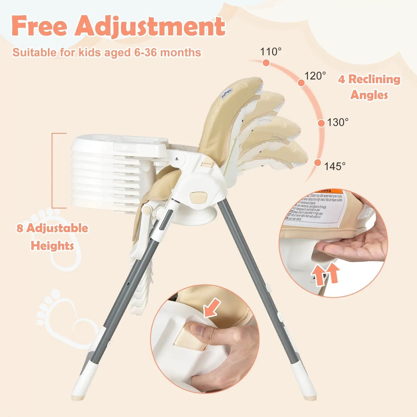 Foldable Baby High Chair with Double Removable Trays and Book Holder by DirectDeals