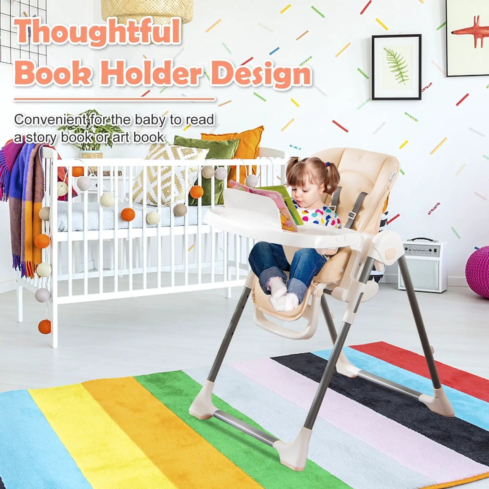 Foldable Baby High Chair with Double Removable Trays and Book Holder by DirectDeals
