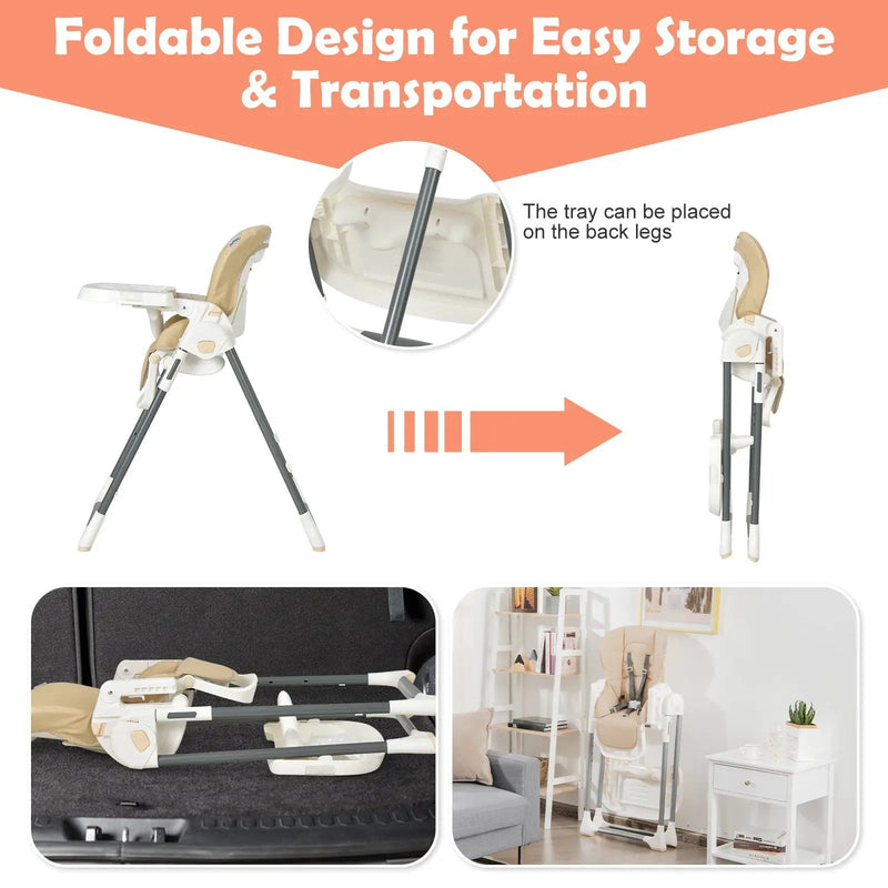 Foldable Baby High Chair with Double Removable Trays and Book Holder by DirectDeals