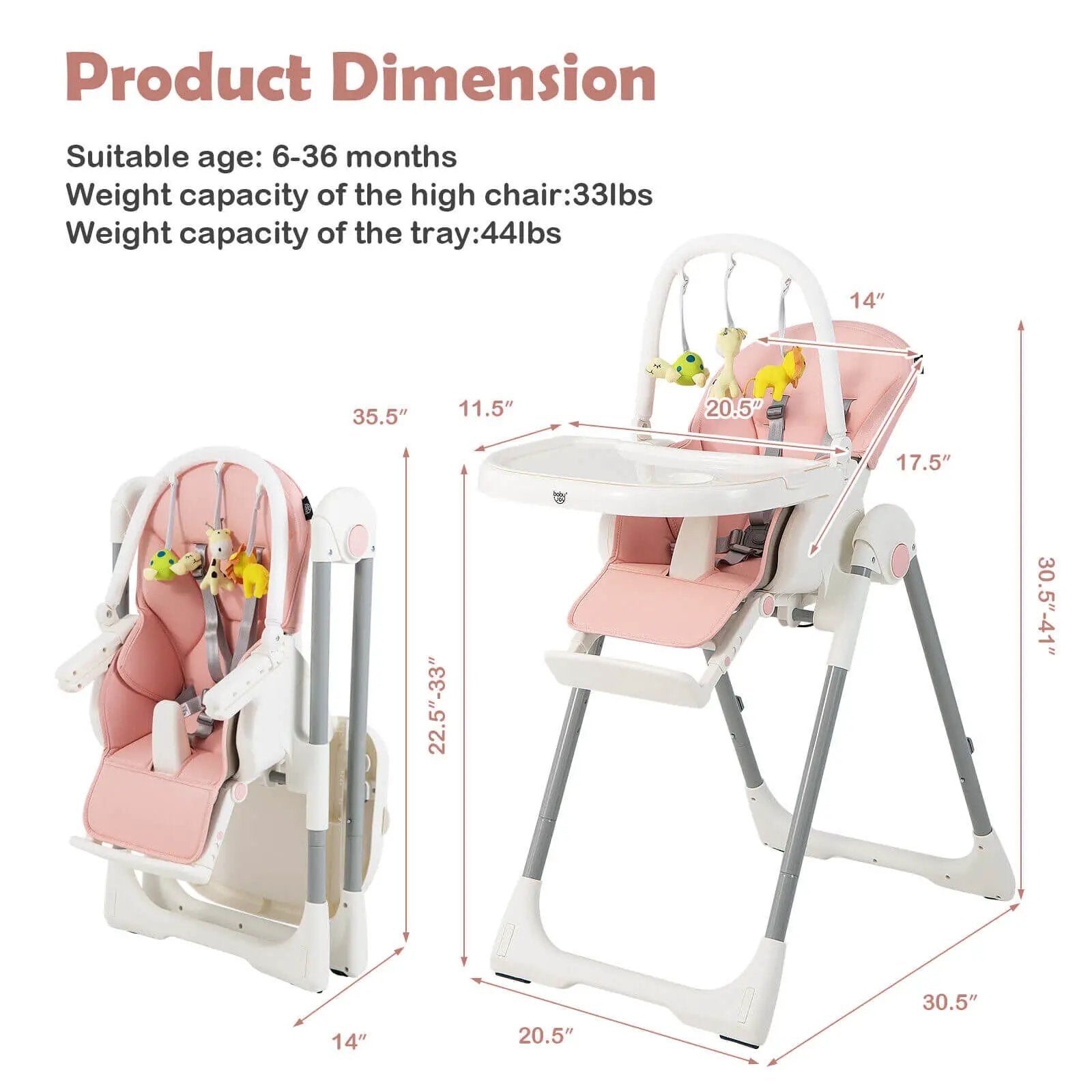 4-in-1 Foldable Baby High Chair with 7 Adjustable Heights and Free Toys Bar by DirectDeals
