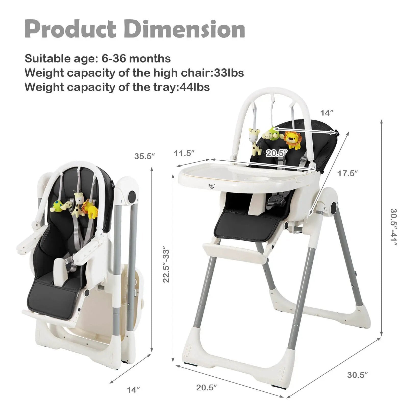 4-in-1 Foldable Baby High Chair with 7 Adjustable Heights and Free Toys Bar by DirectDeals