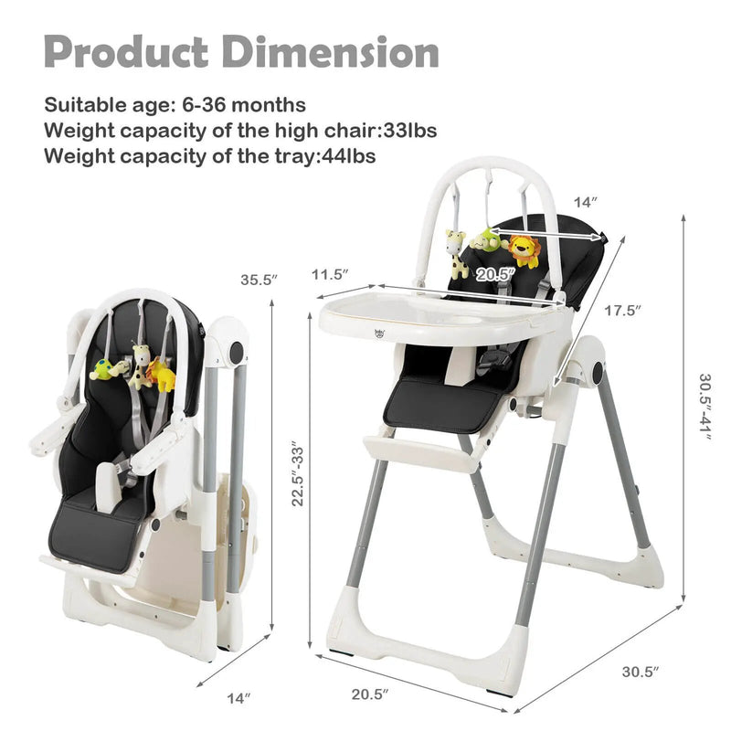 4-in-1 Foldable Baby High Chair with 7 Adjustable Heights and Free Toys Bar by DirectDeals