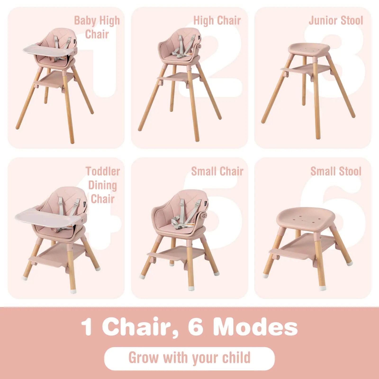 6-in-1 Baby High Chair with Removable Dishwasher and Safe Tray-White by DirectDeals