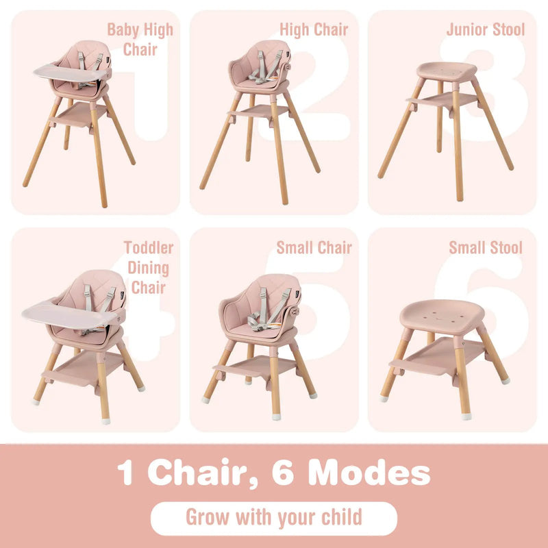 6-in-1 Baby High Chair with Removable Dishwasher and Safe Tray-White by DirectDeals