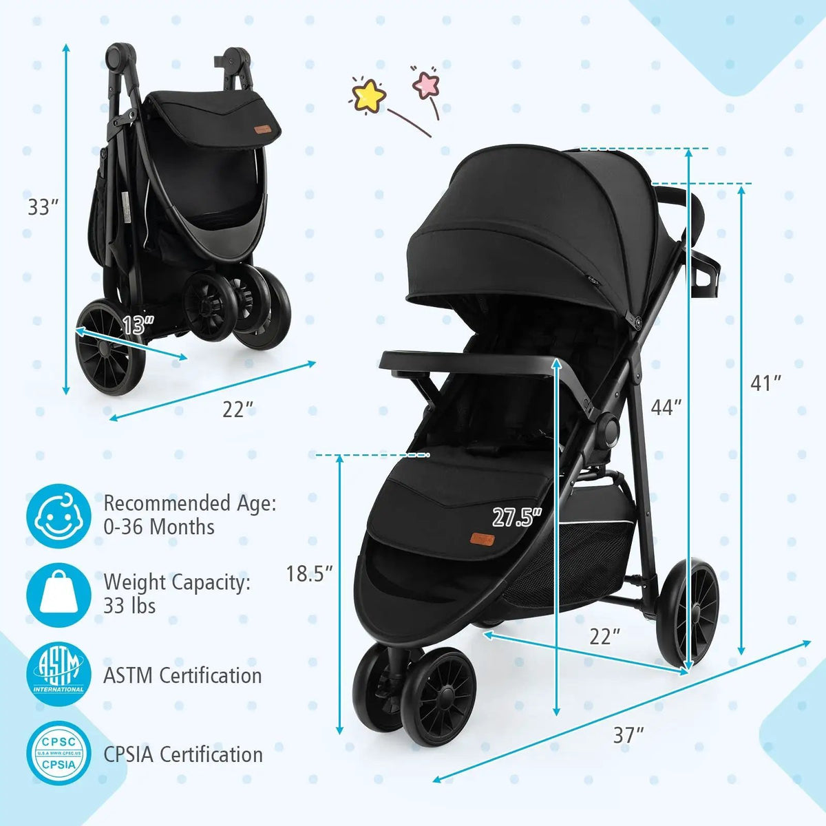 Baby Jogging Stroller with Adjustable Canopy for Newborn, photo 4 of 9
