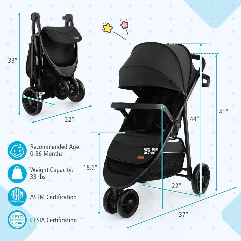 Baby Jogging Stroller with Adjustable Canopy for Newborn by DirectDeals