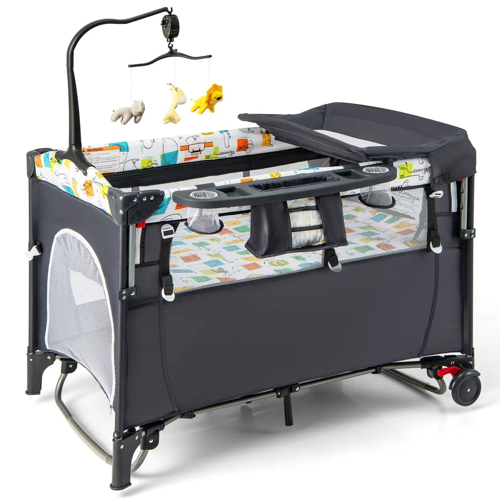 5-in-1 Baby Nursery Center Foldable Toddler Bedside Crib with Music Box by DirectDeals